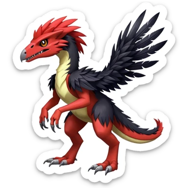 Dark Furry feather-mane Cool Edgy shiny Digimon-Fakemon-Guilmon-Velociraptor full body   sticker