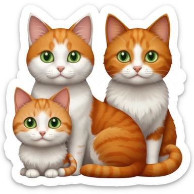 3 tiny different coloured short hair cats including a dark grey and white cat with green eyes, a ginger and white with orange eyes and a brown tabby and white with hazel eyes sticker