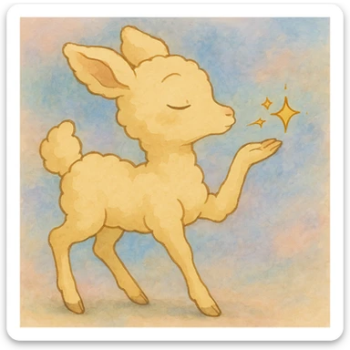 Add a soft pastel background behind the cream yellow Ghibli-style cloud doe sending a sparkling kiss, keeping the gentle and whimsical mood. sticker