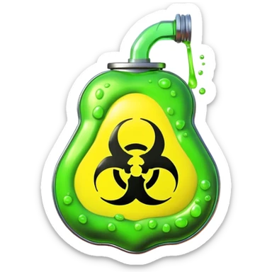 3D render of [INSERT OBJECT], toxic waste aesthetic, neon green bubbling liquid, caution yellow metal, industrial warning texture, Apple emoji style, isolated on white background --v 6.0 sticker