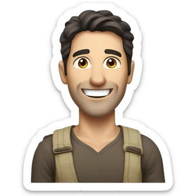 Man on an island - white guy with dark hair - not facial hair. Better teeth. More island  sticker