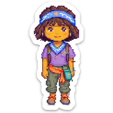Dora the Explorer as a thug, pixel art style, bandana, baggy clothes, urban vibe sticker