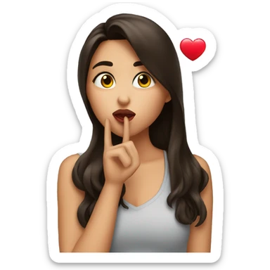 Brunette blowing kisses with a heart sticker