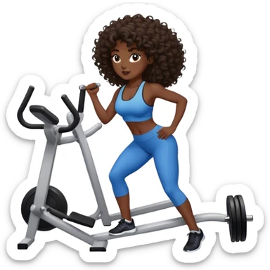 brunette curl medium hair woman black skin working out sticker