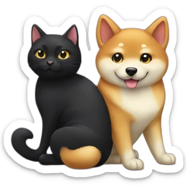 shibainu and black cat being-in-love sticker