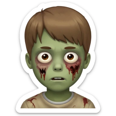 quero um emoji de um menino com pele de zumbi cabelo castanho claro e de franja olhos menores boca fechada  sticker