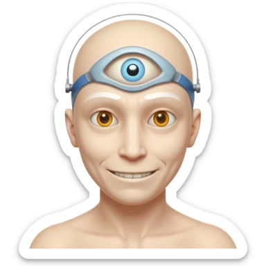 mutant test subject portrait, head and shoulders only, third eye on forehead, pale skin, creepy calm smile, lab experiment style, 3D cartoon, mobile game icon style, clean background, no text, no watermark

 sticker