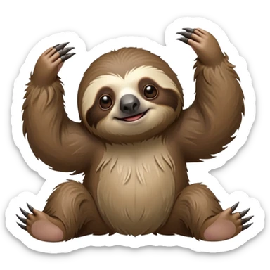 cinematic-sloth-realistic-full-body-hanging-emoji,-long-curved-claws-clinging,-thick-shaggy-brown-fur-slightly-ruffled,-head-tilted-dramatically,-slow-blinking-eyes-filled-with-serene-wisdom,-simplified-yet-realistic-focused-features,-highly-detailed,-glowing-with-an-almost-sarcastic-glow sticker