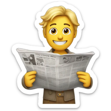 a star cartoon character holding a newspaper sticker