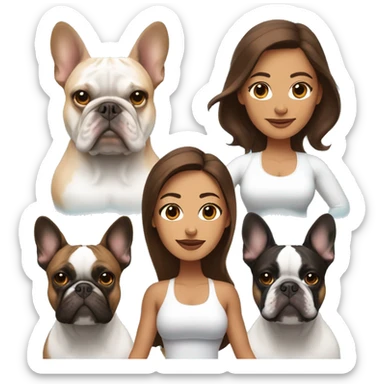 latin women with long brown hair in yoga outfit standing alongside two french bulldogs  sticker