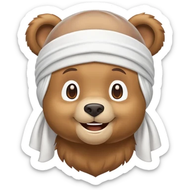 Smiling bear emoji with a white durag/headwrap sticker