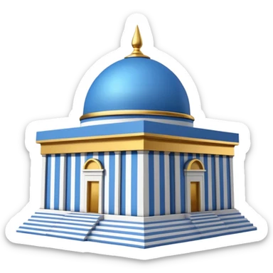 epstein island cubic temple with blue horizontal stipes on the side and a goldon dome on top sticker
