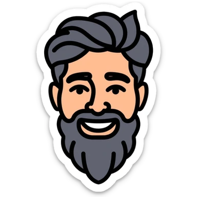 A friendly man with a beard and traditional South Asian appearance sticker