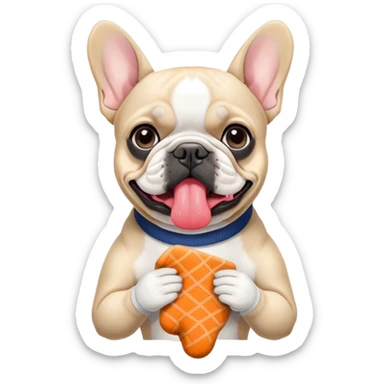 Black and white frenchie eating a sock  sticker