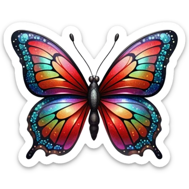 sparkly black and red glittery iridescent rainbow transparent butterfly with detailed intricate patterns sticker