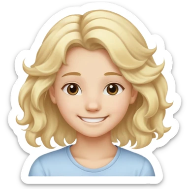 "- Nữ
- 15 tuổi
- Da trắng
- Tóc vàng công chúa tóc mây
- Mặt cười tươi
" sticker