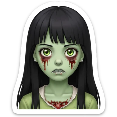 Zumbi girl pretty and Long, straight black hair with bangs, With a nose piercing sticker