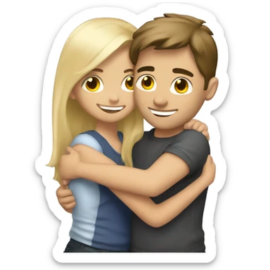 Hugs brunette girl and blonde boy  sticker