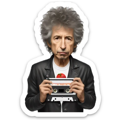 bob dylan eating a cassette tape sticker