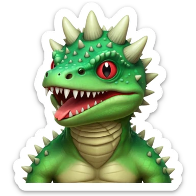 poisonous mushroom reptile monster portrait, head and shoulders only, lizard-like face, spiky mushroom growths, toxic green glow, creepy tongue, fantasy animal vibe, 3D cartoon, mobile game icon style, clean background, no text, no watermark

 sticker