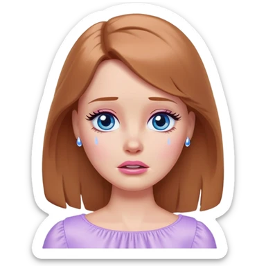Barbie girl Chestnut Shoulder-length hair and blue eyes is In pale purple crying with tears  sticker