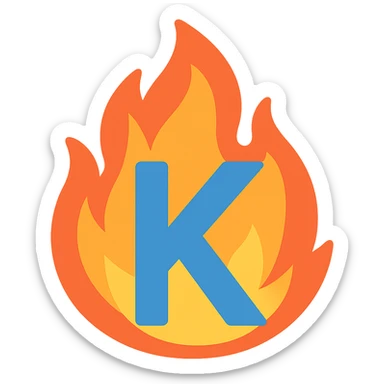 bold full color letter 'K' with dramatic flames around it expressing frustration sticker