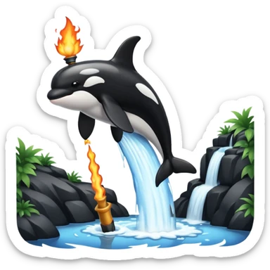 an orca on a waterfall using a firewand sticker
