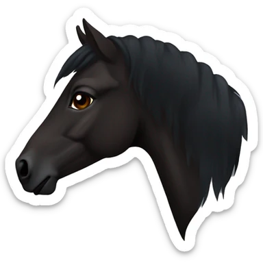 Face of a totally black horse with dark brown eyes and the end of the mane slightly brown/reddish that we see from it left side profile  sticker