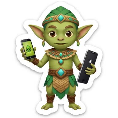 goblin with mayan custome dress and smartphone sticker