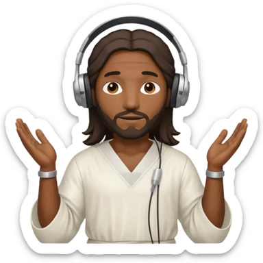 African American Jesus Christ wearing a white tunic holding a pair of headphones sticker
