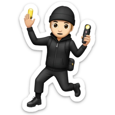 robber emoji tiptoeing with a flashlight black beanie sticker