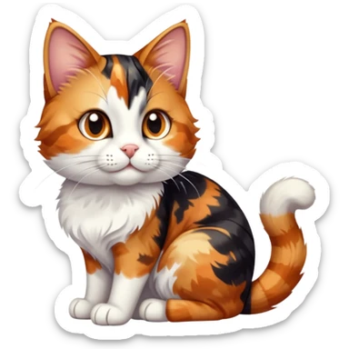 cinematic-[calico tabby cat]-realistic-full-body-sitting-emoji,-tail-curled-playfully-around-its-paws, cinematic-cute-calico-cat-portrait-emoji,-head-tilted-playfully-with-sparkling,-inquisitive-eyes-and-a-charming-patchwork-fur-of-orange,-black,-and-white,-simplified-yet-irresistibly-adorable,-highly-detailed,-glowing-with-a-warm,-invit (3) sticker