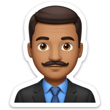 man emoji with medium tan skin, dark brown skin fade slicked-back hair, a well-groomed mustache sticker