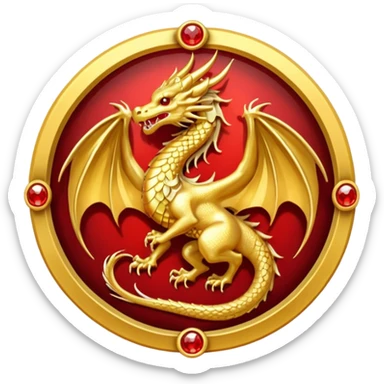 Golden Dragon with wings crest/brosch in a circle with red gems sticker