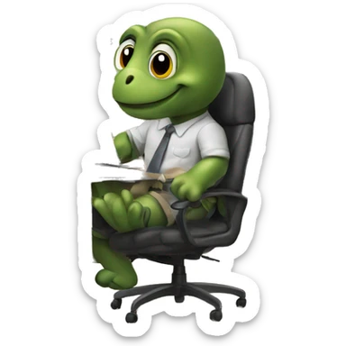 turtle working in an office  sticker