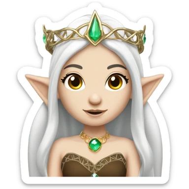 elf princess with pointy ears, white skin, dark brown hair with jewellery,  sticker