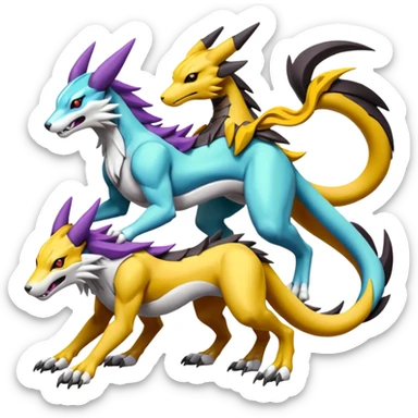 Colorful Raikou-Meloetta-Wargreymon-Sergal-Pokémon-Digimon-Fakémon-fusion-hybrid-creature sticker