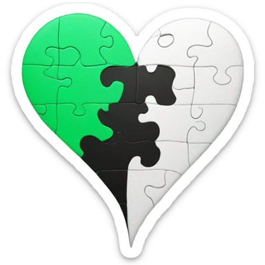 Half black and half Green puzzle heart sticker