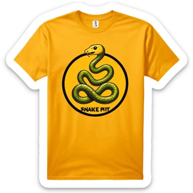 Gold T-shirt reads snakepit skatepark sticker