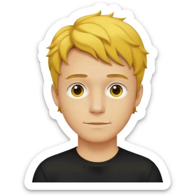 a yellow-faced standard man short wavy light-brown hair wearing a black t-shirt, face and shoulders. The yellow of the face is very bright. sticker