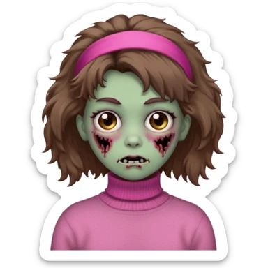 brown fluffy haired zombie with pink turtleneck sweater and hair band sticker