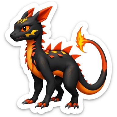 Exotic vibrant emo Volcanic Guilmon-Salandit-Umbreon-Fakémon-hybrid-creature (full body)  sticker