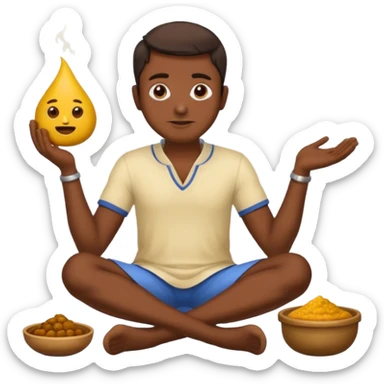 indian man sat on the floor with curry in one hand and the poop emoji in the other sticker