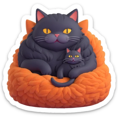 giant fluffy cat curled up with a small cozy happy human sitting in the middle, peaceful and warm scene sticker