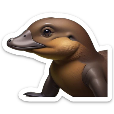 Cinematic Noble Platypus Portrait Emoji, Poised and regal, with a uniquely streamlined build and a sleek brown fur, a distinctive flat duckbill and broad, beaver-like tail, deep-set soulful eyes full of wonder, Simplified yet sharp and sophisticated features, highly detailed, glowing with a soft, dignified glow, high shine, intelligent and enigmatic, stylized with an air of aquatic curiosity, focused and attentive, soft glowing outline, capturing the essence of a watchful and confident oddity, so majestic it feels as though it could glide out of the screen with effortless authority! sticker