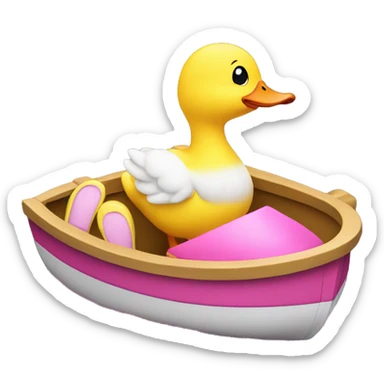 A baby yellow duck driving a boat with pink slippers sticker