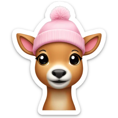 cute deer with a light pink winter hat sticker