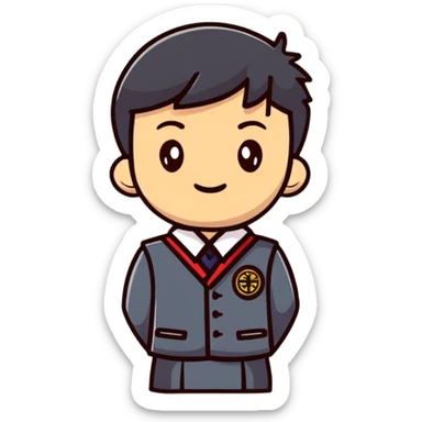 Japanese high school boy at graduation ceremony in traditional uniform with second button highlighted sticker