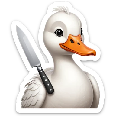 cartoon goose with orange beak holding a kitchen knife sticker