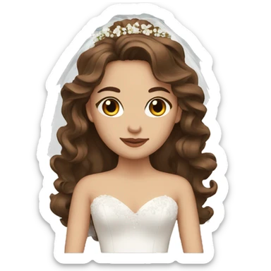 bride with brown long wavy hair, brown eyes sticker
